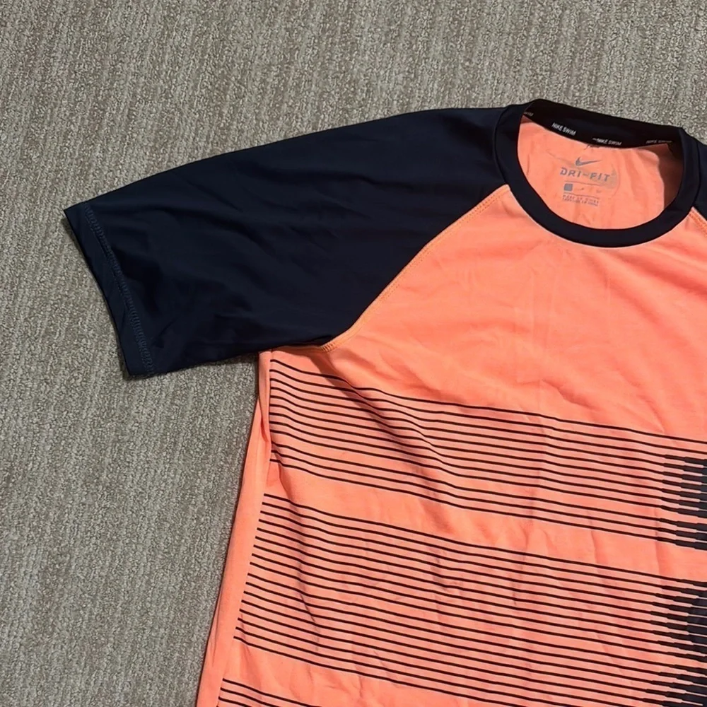 Nike Swim Dri-FIT Hydroguard Short Sleeve Shirt Orange/Navy Men's Size S UPF 40+ - Picture 3 of 12